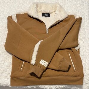 UGG Women’s Brown Zip-Up Sweater with Sherpa Accents